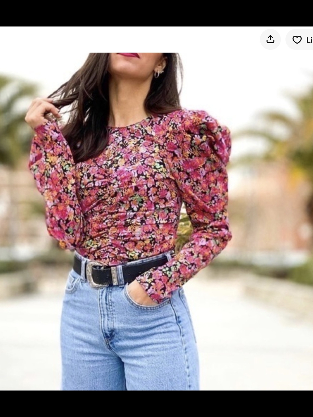 Zara Pink Floral Puff-Sleeve Blouse